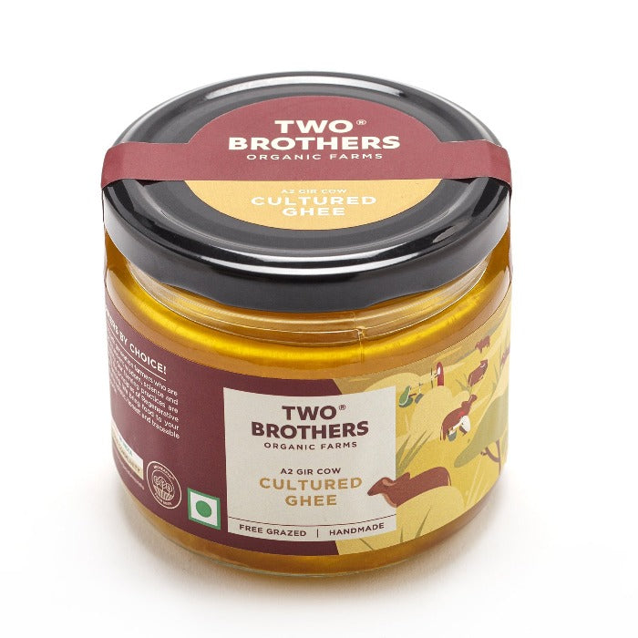 Two Brothers Organic Farms A2 Gir Cow Cultured Ghee | Cultured Cow Desi Ghee | Curd-Churned Bilona Ghee | Pure, Natural, and Healthy Two Brothers Organic Farms