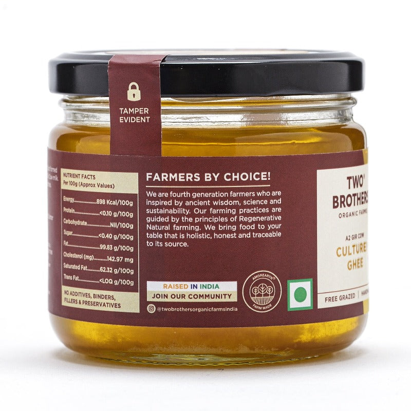 Two Brothers Organic Farms A2 Gir Cow Cultured Ghee | Cultured Cow Desi Ghee | Curd-Churned Bilona Ghee | Pure, Natural, and Healthy Two Brothers Organic Farms