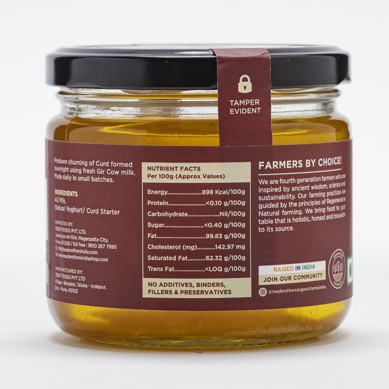 Two Brothers Organic Farms A2 Gir Cow Cultured Ghee | Cultured Cow Desi Ghee | Curd-Churned Bilona Ghee | Pure, Natural, and Healthy Two Brothers Organic Farms