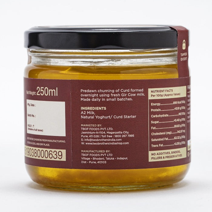 Two Brothers Organic Farms A2 Gir Cow Cultured Ghee | Cultured Cow Desi Ghee | Curd-Churned Bilona Ghee | Pure, Natural, and Healthy Two Brothers Organic Farms