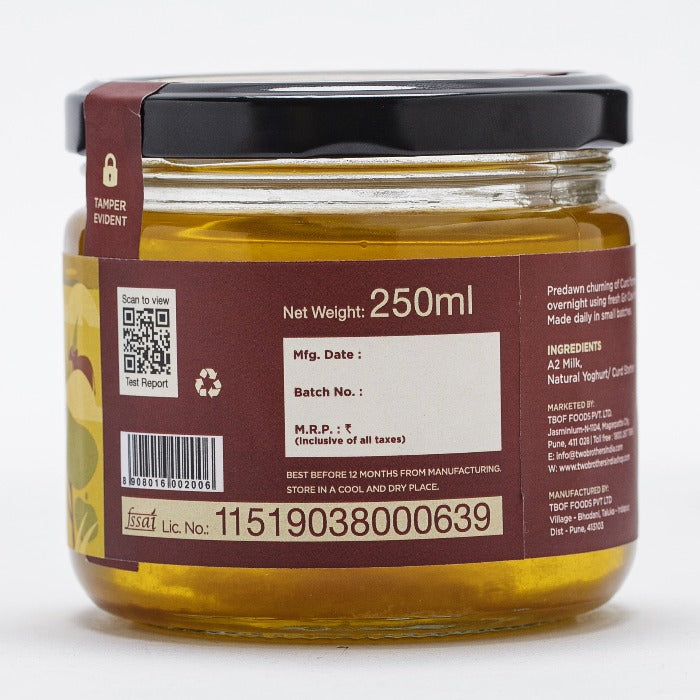 Two Brothers Organic Farms A2 Gir Cow Cultured Ghee | Cultured Cow Desi Ghee | Curd-Churned Bilona Ghee | Pure, Natural, and Healthy Two Brothers Organic Farms