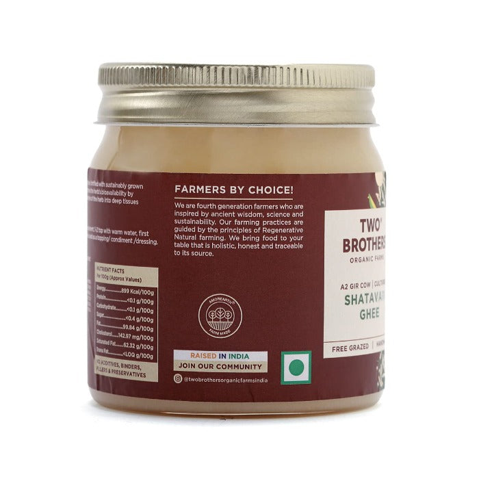 Two Brothers Organic Farms Shatavari Ghee | Cultured Cow Desi Ghee | Curd-Churned Bilona Ghee | Pure, Natural, And Healthy Two Brothers Organic Farms