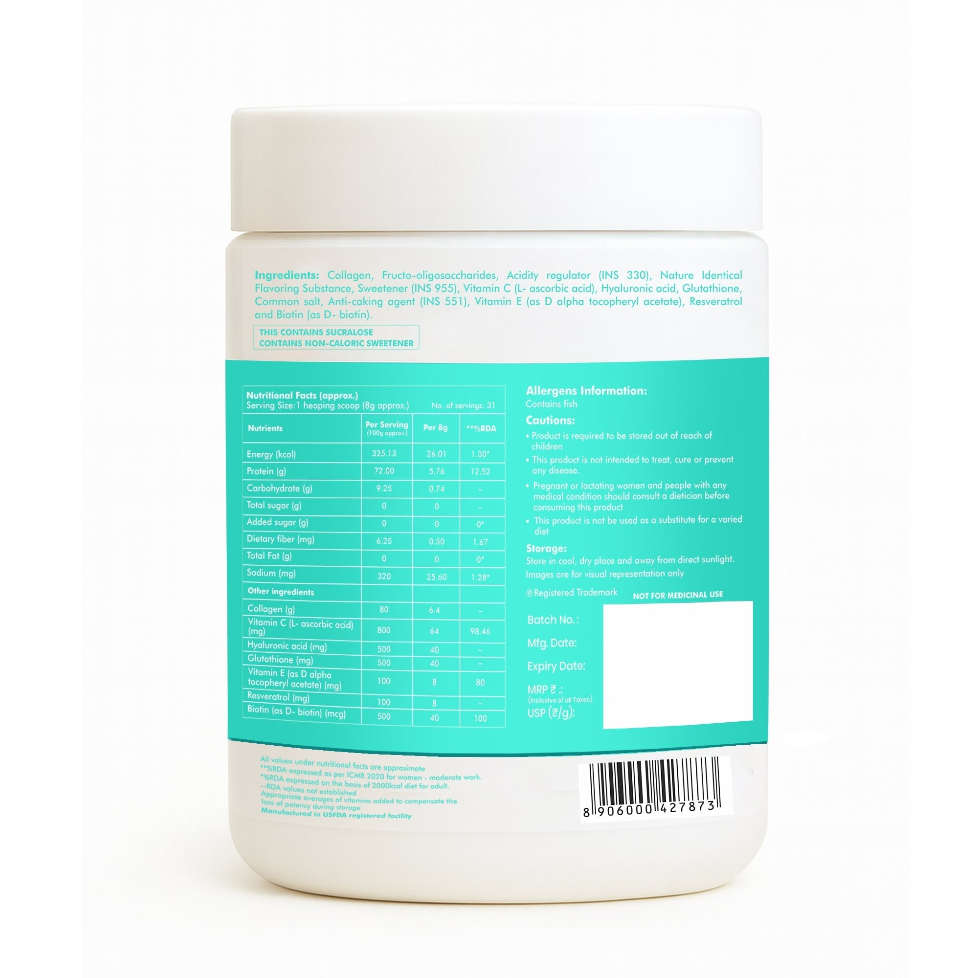 Dr. Morepan Marine Collagen Powder with Glutathione, Hyaluronic Acid, Resveratrol & Biotin Lemon Lime Flavour Dr. Morepen