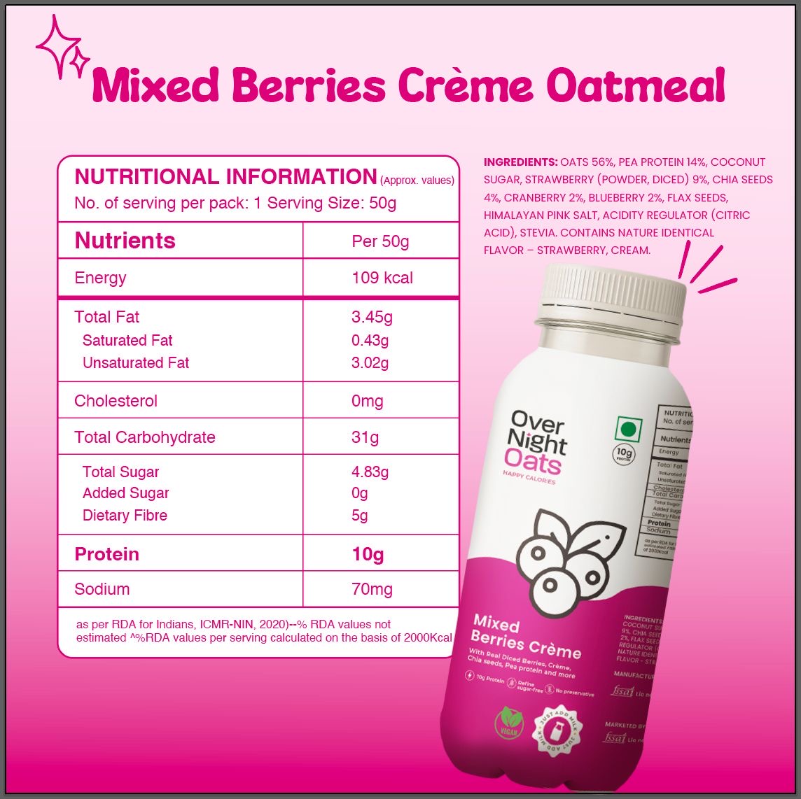 OverNightOats Vegan Mixed Berries Crème Oatmeal OverNightOats