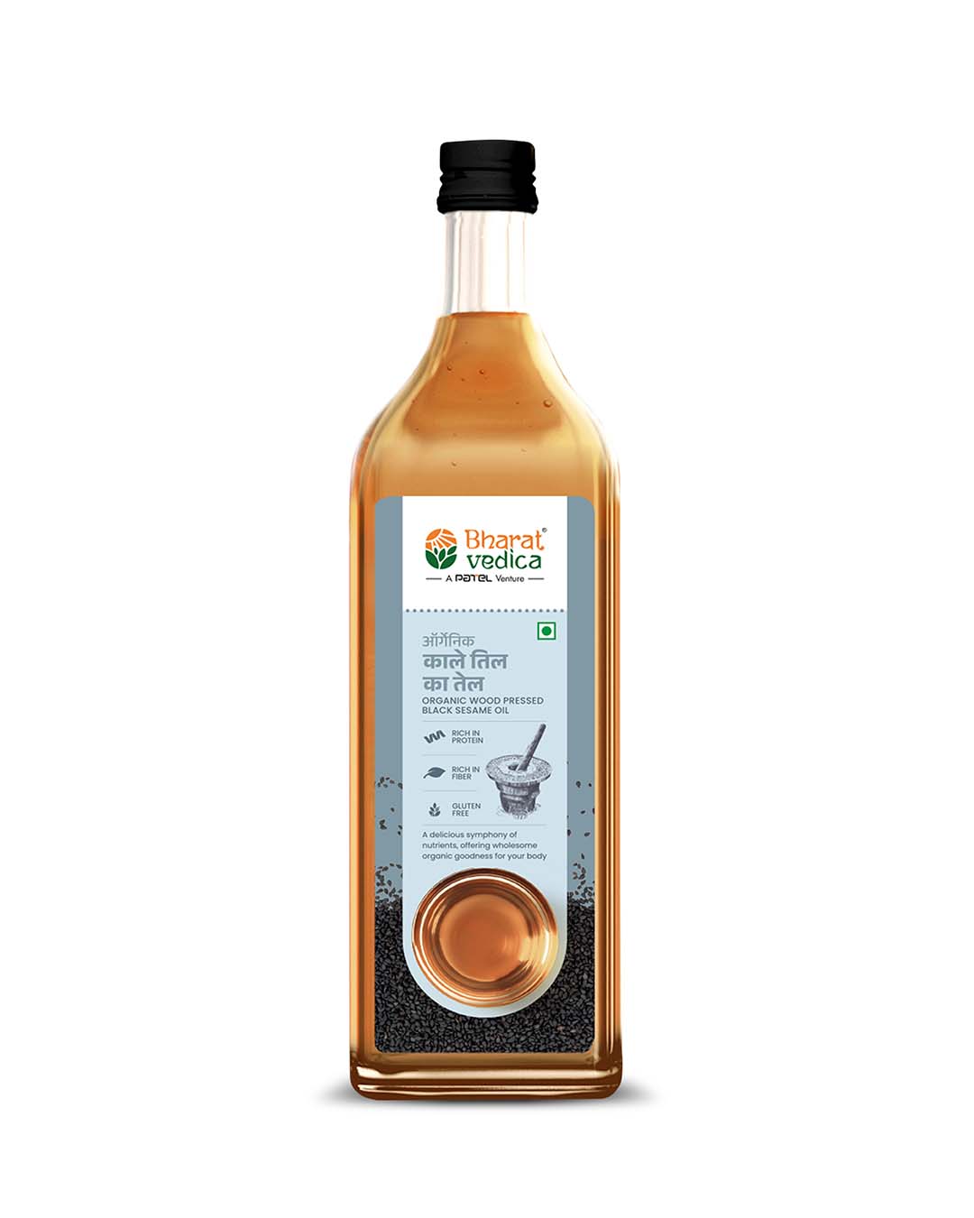 Bharat Vedica Organic Wood Pressed Black Sesame Oil - Organic Wood Pressed Kale Til ka Tel - Safuron