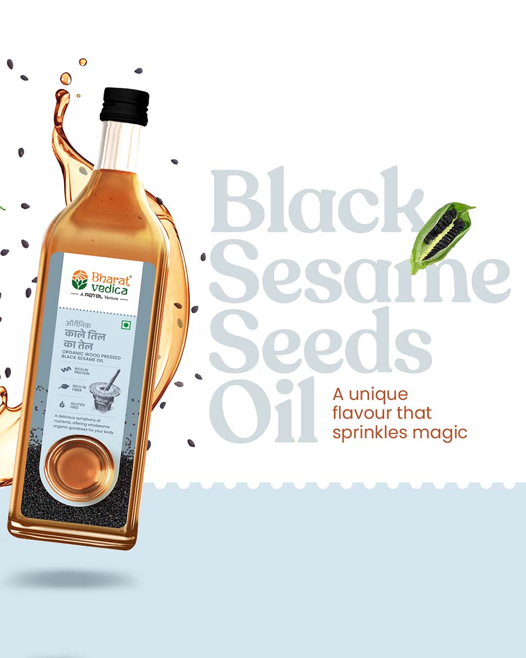 Bharat Vedica Organic Wood Pressed Black Sesame Oil - Organic Wood Pressed Kale Til ka Tel Bharat Vedica