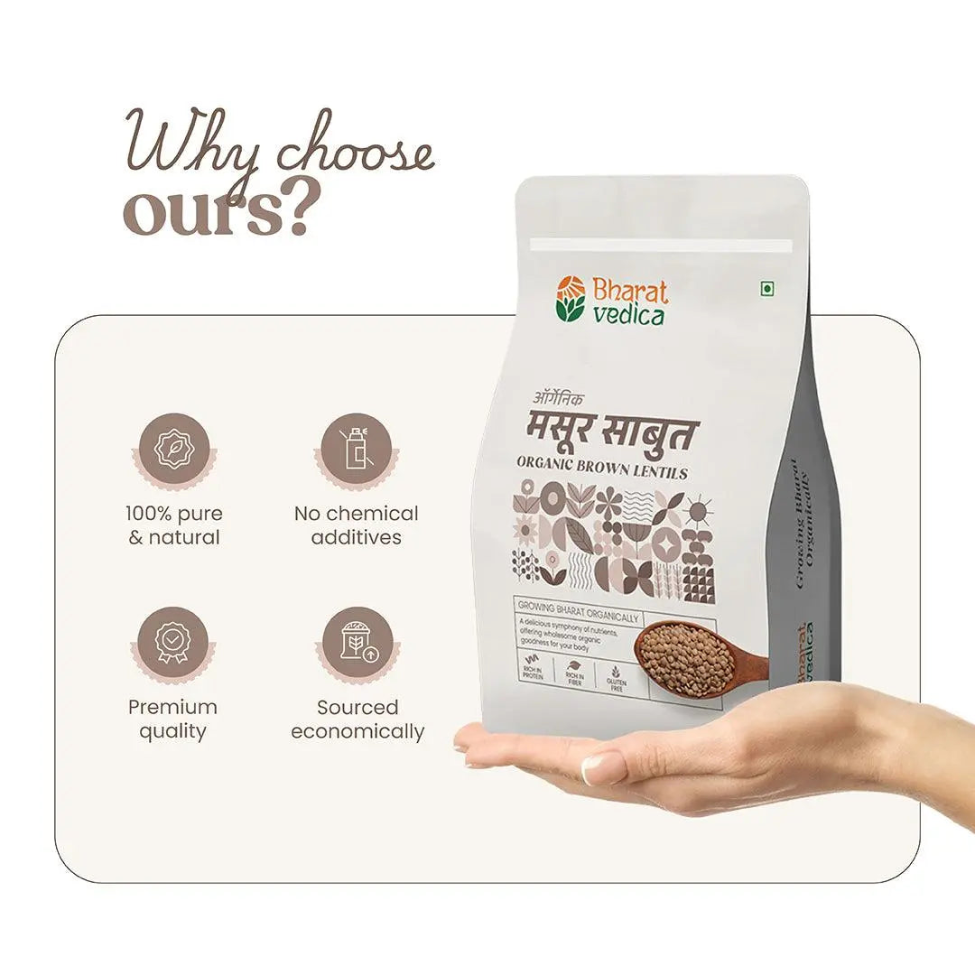 Bharat Vedica Organic Brown Lentils - Organic Masoor Dal Sabut Bharat Vedica