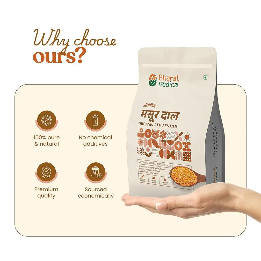 Bharat Vedica Organic Red Lentils - Organic Masoor Dal Bharat Vedica