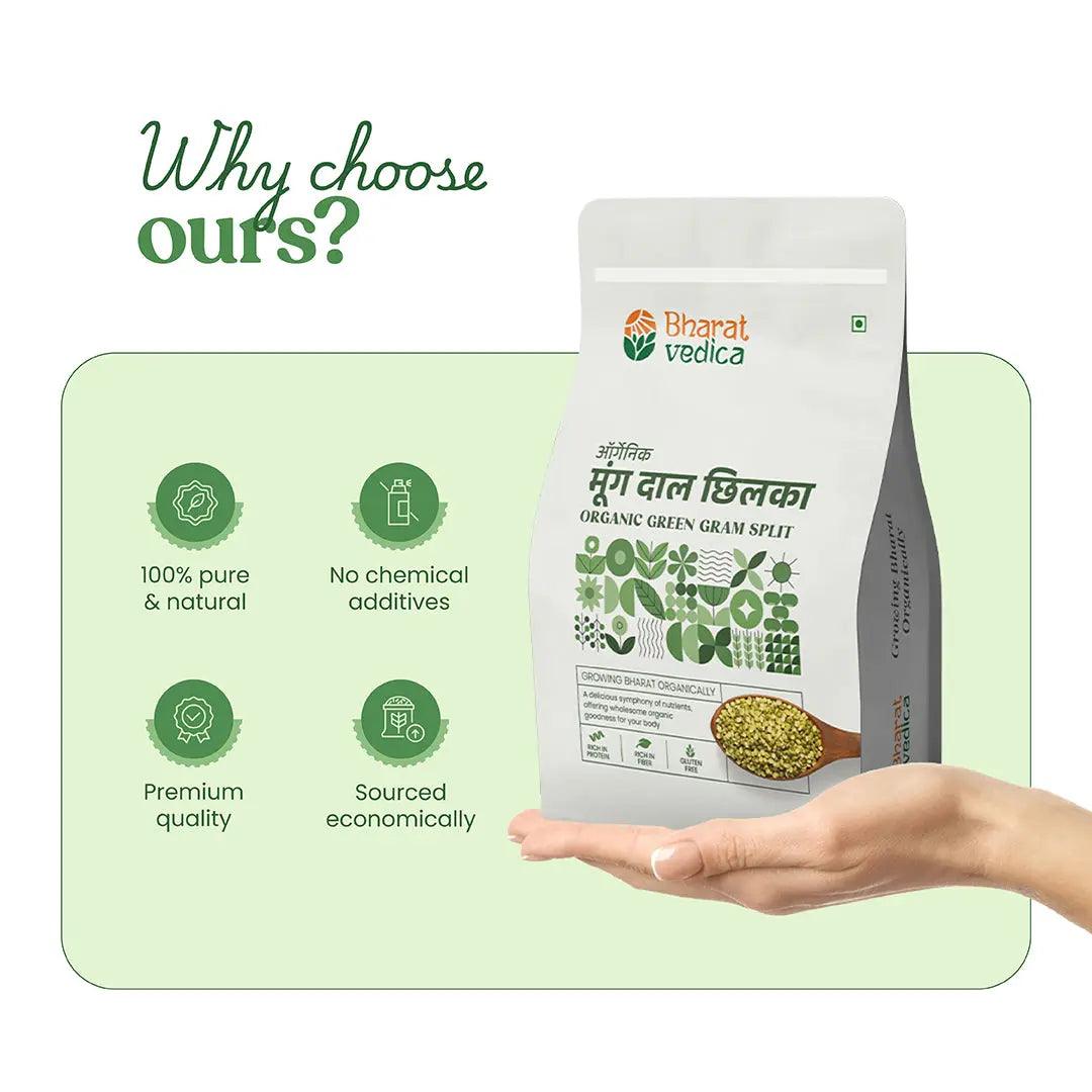 Bharat Vedica Organic Green Gram Split - Organic Moong Dal Chilka Bharat Vedica