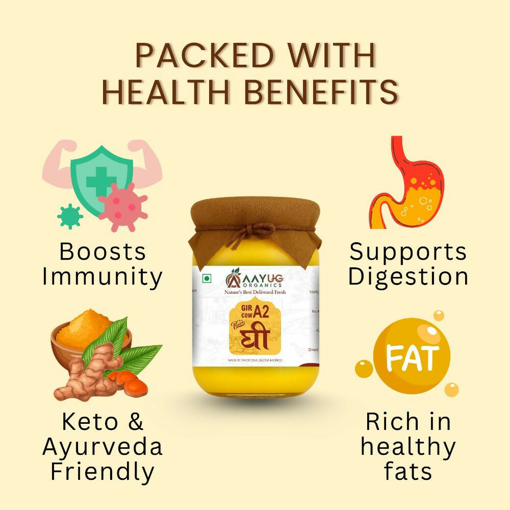 Aayug Organics A2 Gir Cow Ghee | Traditional Bilona Method A2 Cow Ghee | Grassfed, Pure and Healthy Gir Cow Ghee Aayug Organics