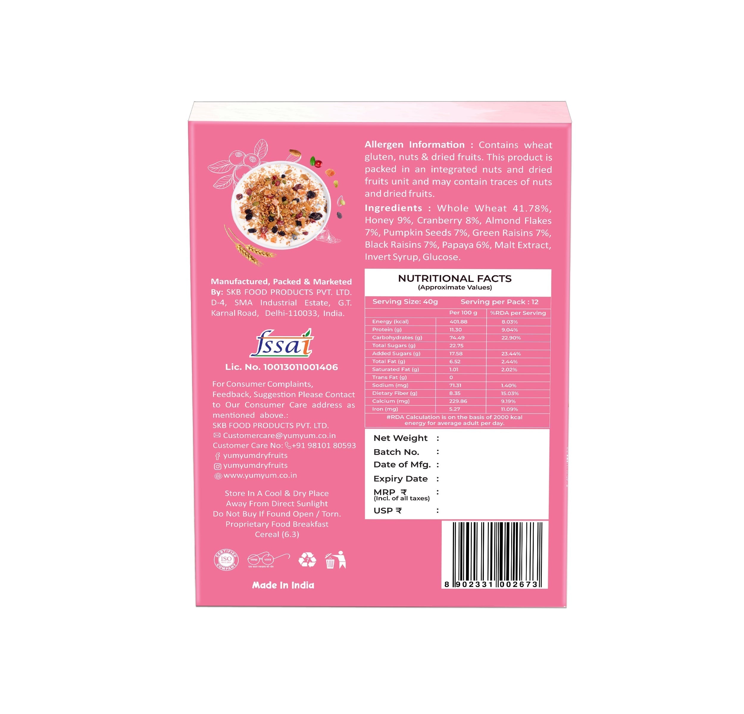 Yum Yum Fruits, Nuts & Seeds Honey Muesli Box Yum Yum
