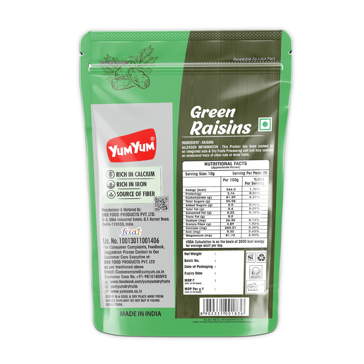 Yum Yum Green Raisins Pouch Yum Yum