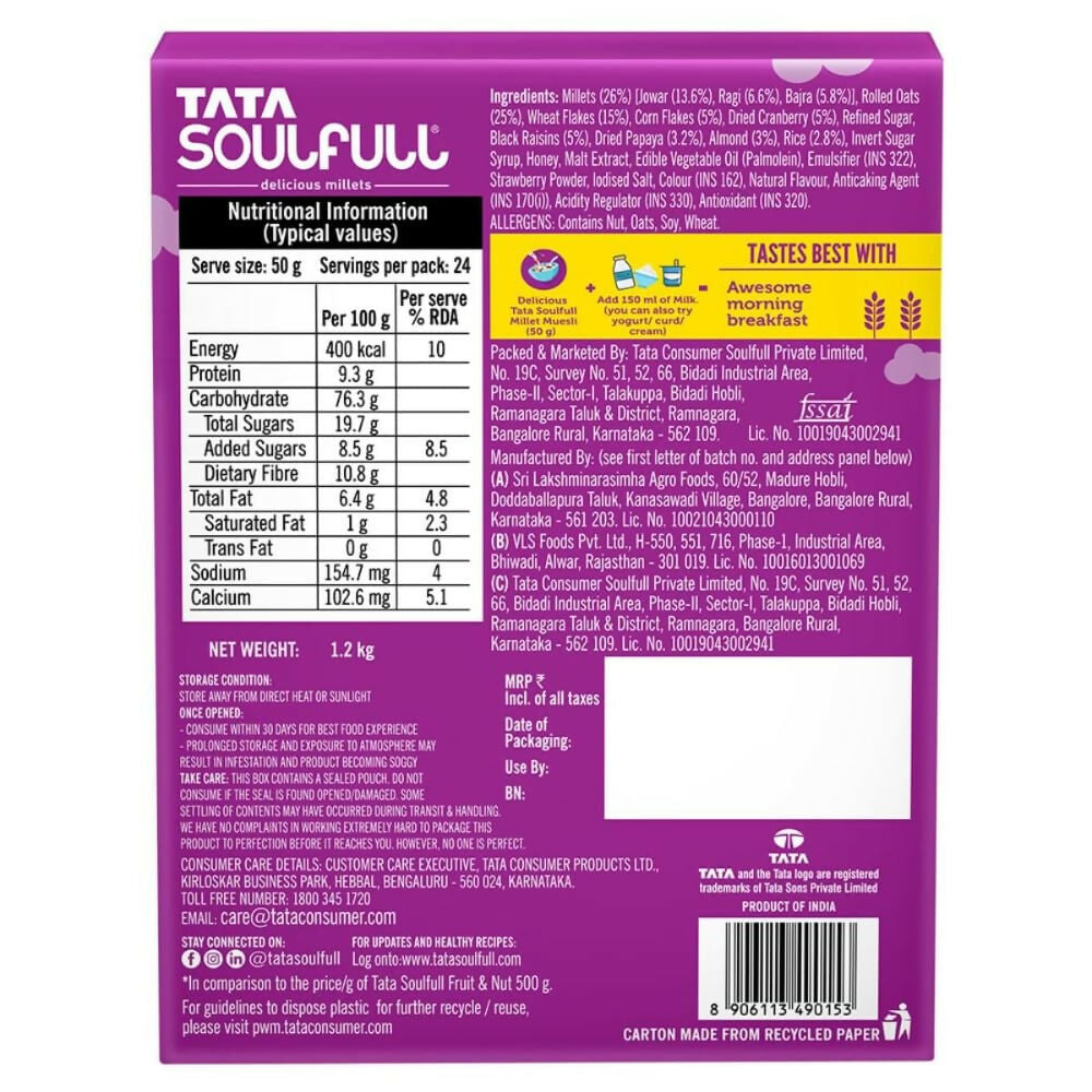 Tata Soulfull Millet Muesli Breakfast Cereals (Fruit & Nut) Tata Soulfull