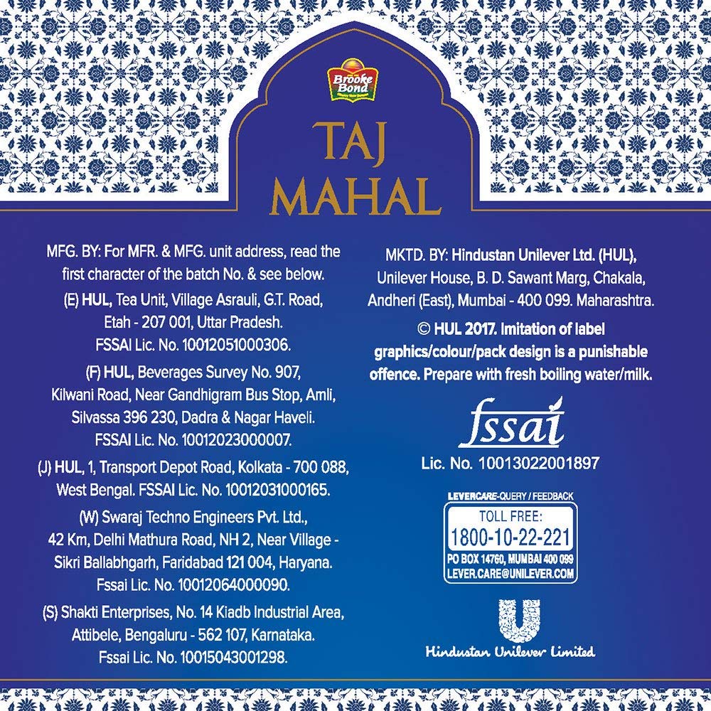 Brooke Bond Taj Mahal Tea - India's Premium Chai, Rich & Flavourful Tea Brooke Bond