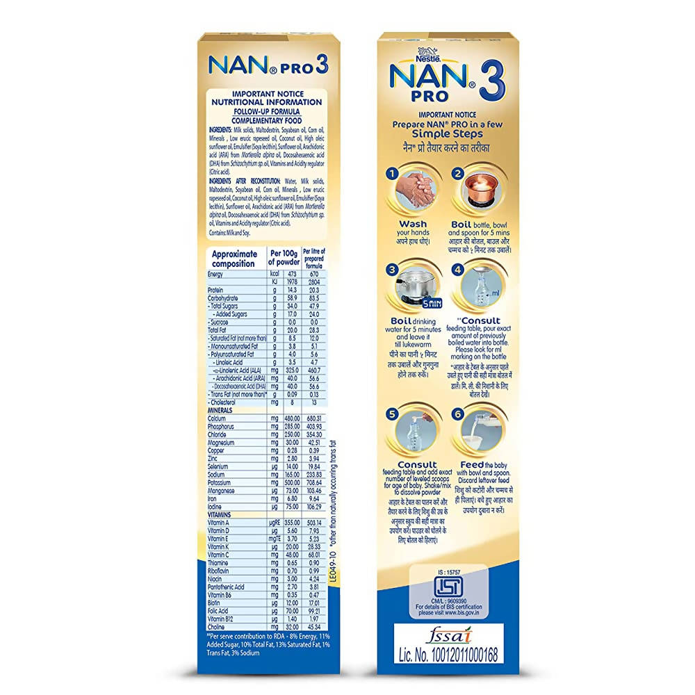 Nestle Nan Pro 3 Follow-Up Formula Powder After 12 Upto 18 Months Infants Stage 3 Nestle