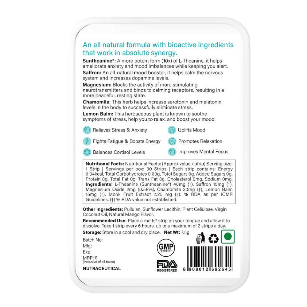 Wellbeing Nutrition Melts Calm & Relaxation Oral Strips-Soothing Mango Flavor Wellbeing Nutrition