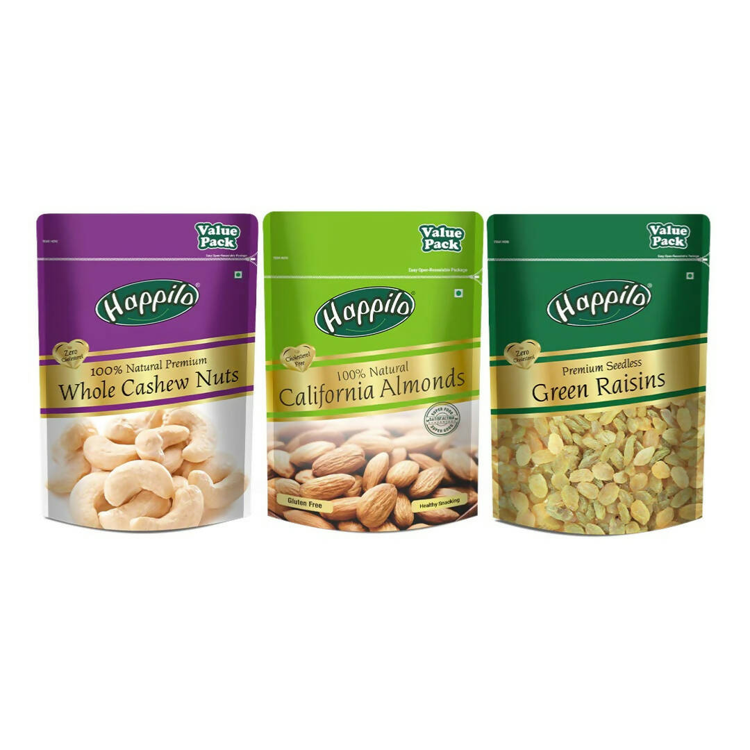 Happilo Premium Nuts & Dryfruit Combo (Almond, Cashews & Green Raisin) - Safuron