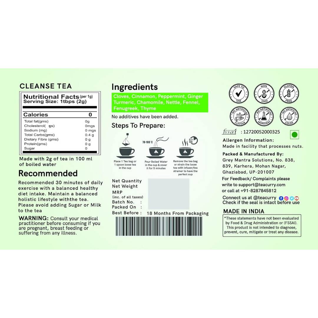 Teacurry Cleanse Tea Bags (Anti Alcohol Tea) Teacurry