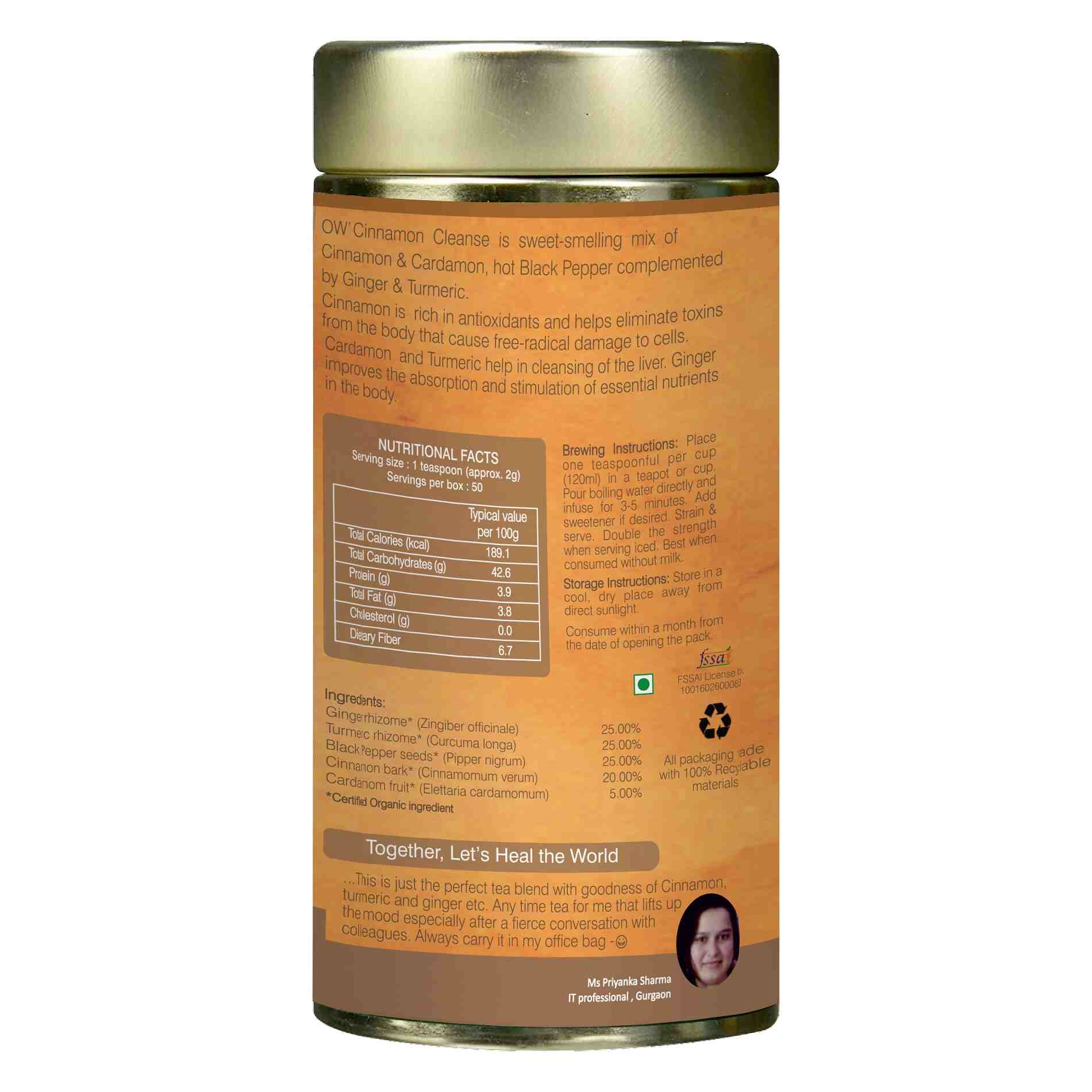 Organic Wellness Cinnamon Cleanse Leaf Tea Tin Pack Organic Wellness