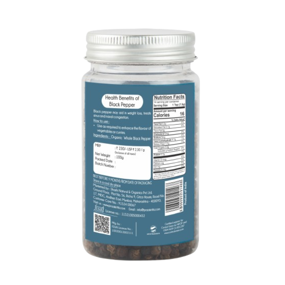 Praakritik Organic Black Pepper Whole Praakritik