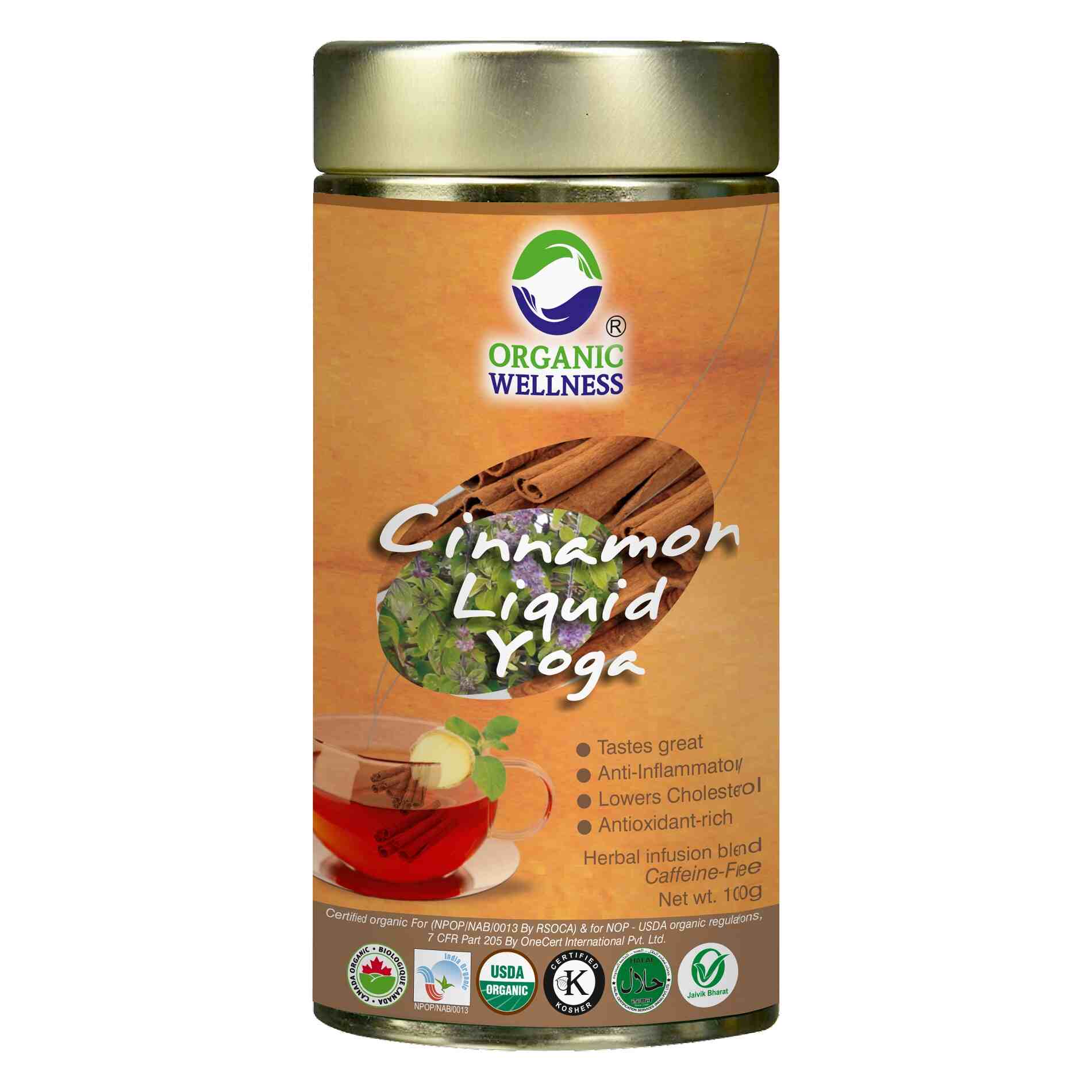 Organic Wellness Cinnamon Liquid Yoga Leaf Tea Tin Pack Organic Wellness