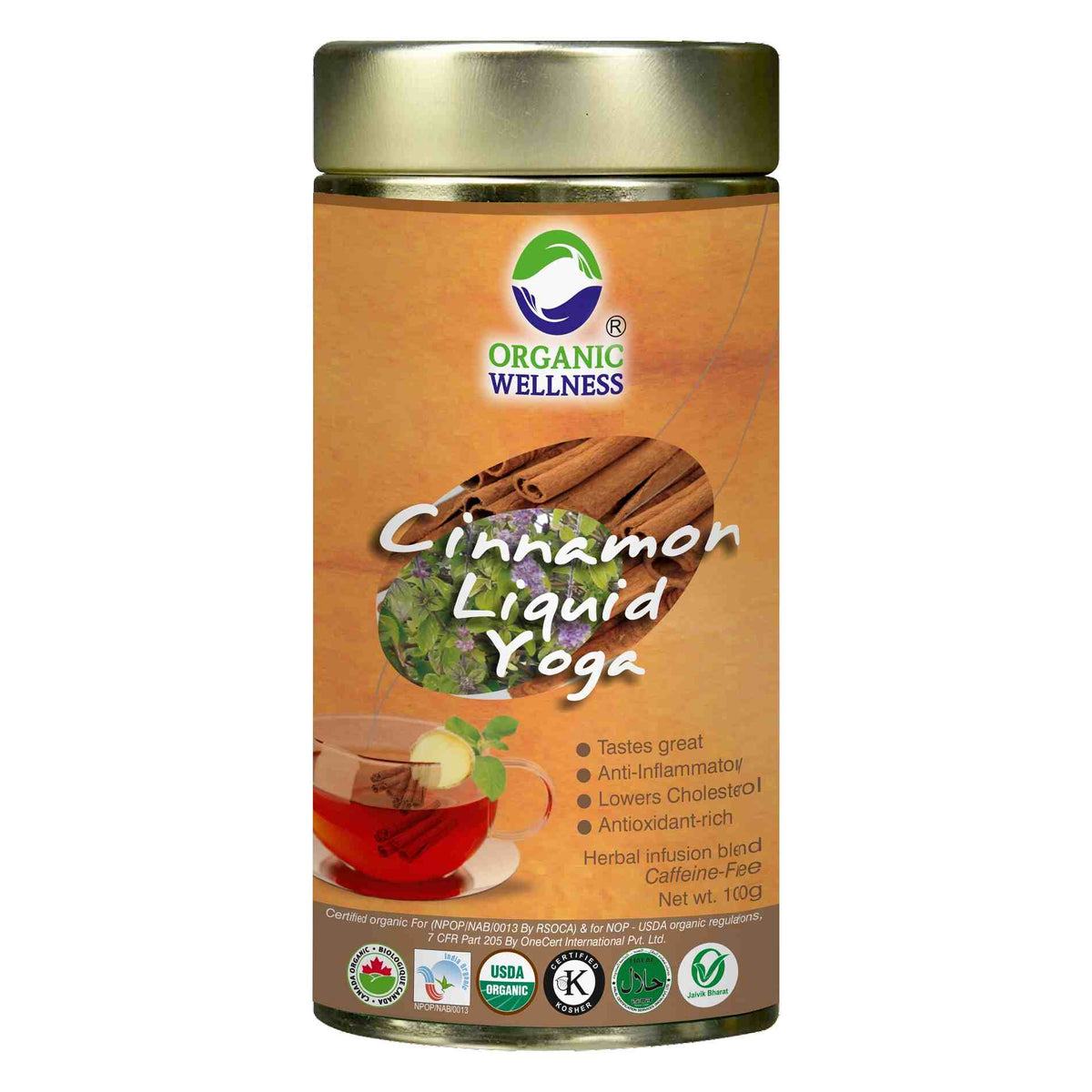 Organic Wellness Cinnamon Liquid Yoga Leaf Tea Tin Pack Organic Wellness