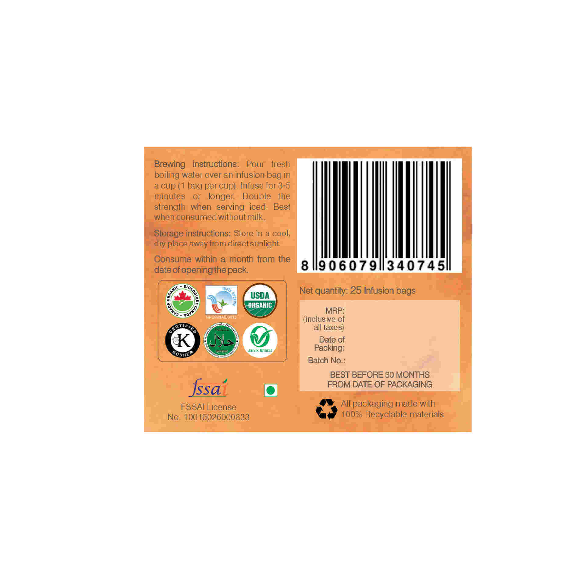 Organic Wellness Cinnamon Liquid Yoga Teabags Organic Wellness