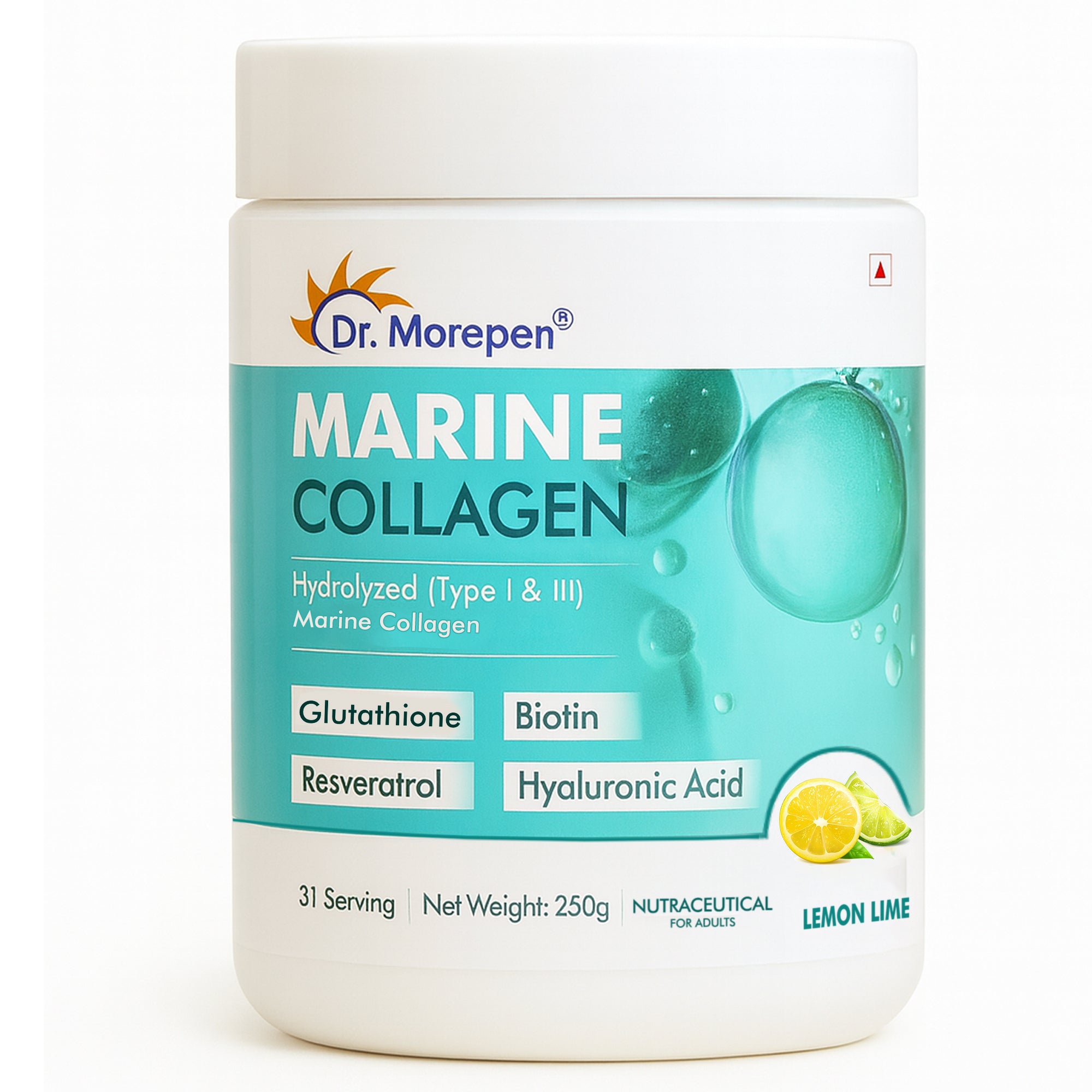 Dr. Morepan Marine Collagen Powder with Glutathione, Hyaluronic Acid, Resveratrol & Biotin Lemon Lime Flavour Dr. Morepen