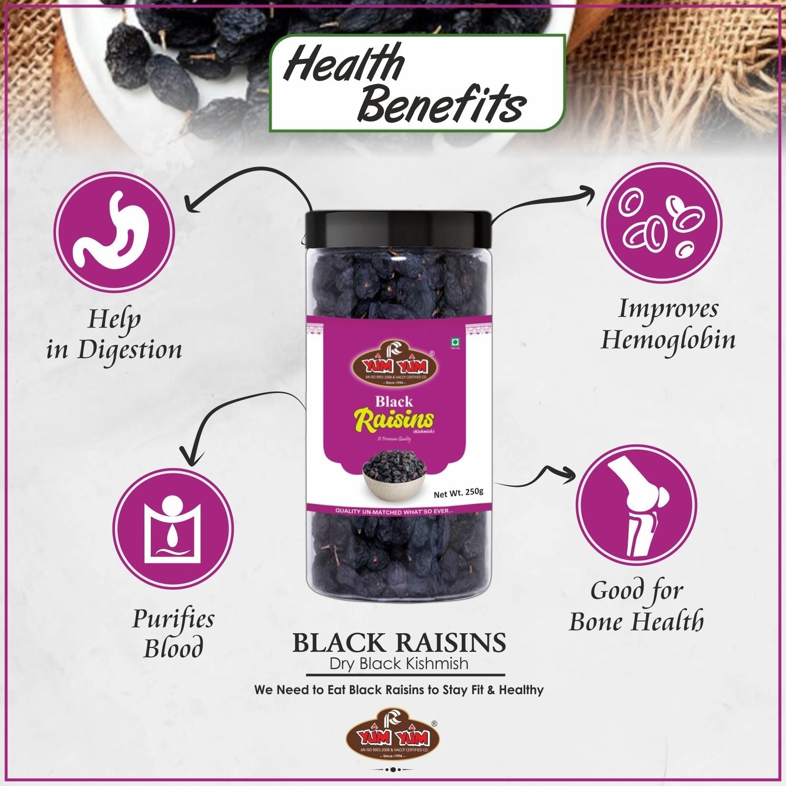 Yum Yum Black Raisins Jar Yum Yum