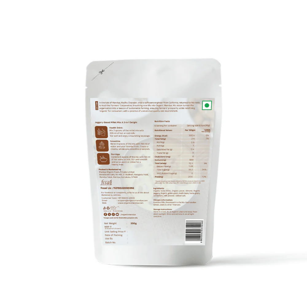 Organic Mandya Millet Badam Milk - Instant Drink Organic Mandya