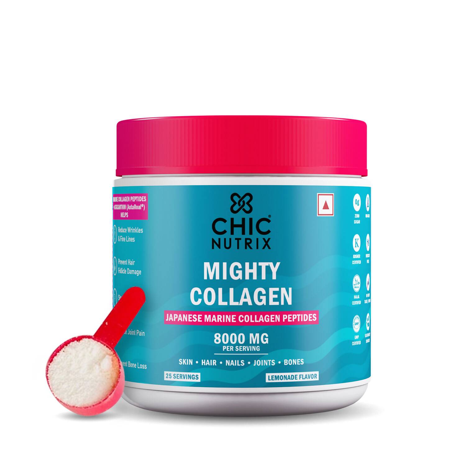 Chicnutrix Mighty Collagen Japanese Collagen Powder For Skin, Hair, Nails & Joints - Lemonade Flavor Chicnutrix