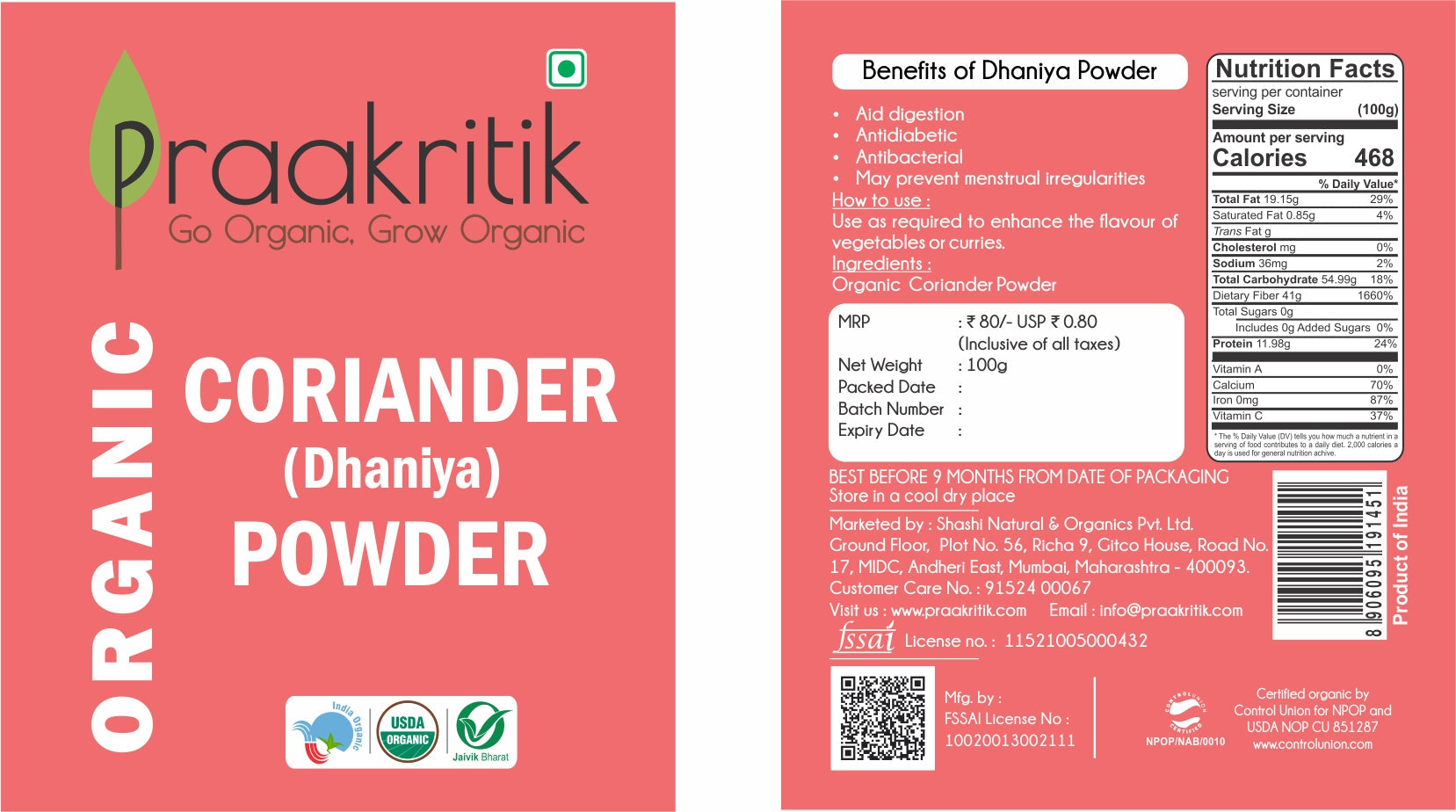 Praakritik Organic Dhaniya Powder Praakritik