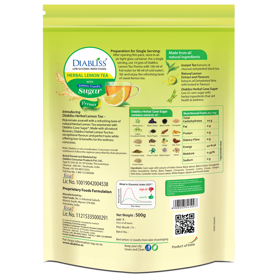 Diabliss Herbal Lemon Tea With Diabetic Friendly Sugar Diabliss