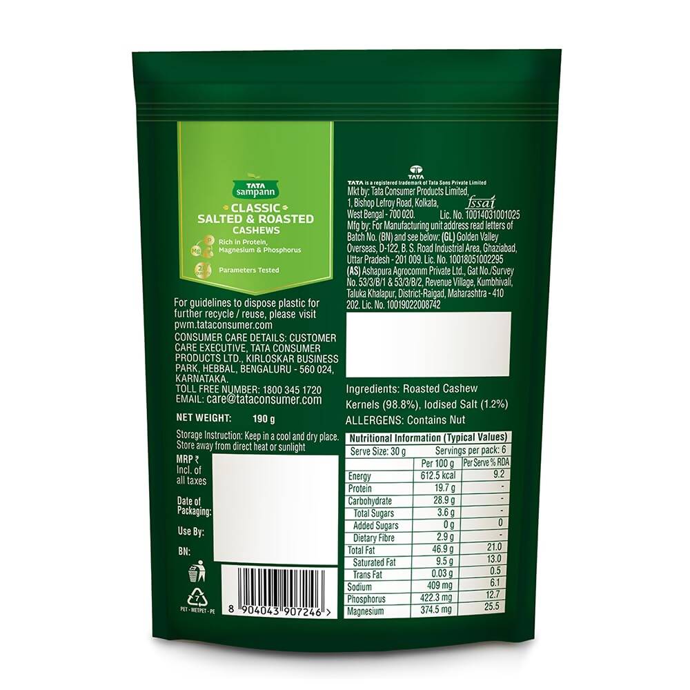 Tata Sampann Classic Salted & Roasted Cashews Tata