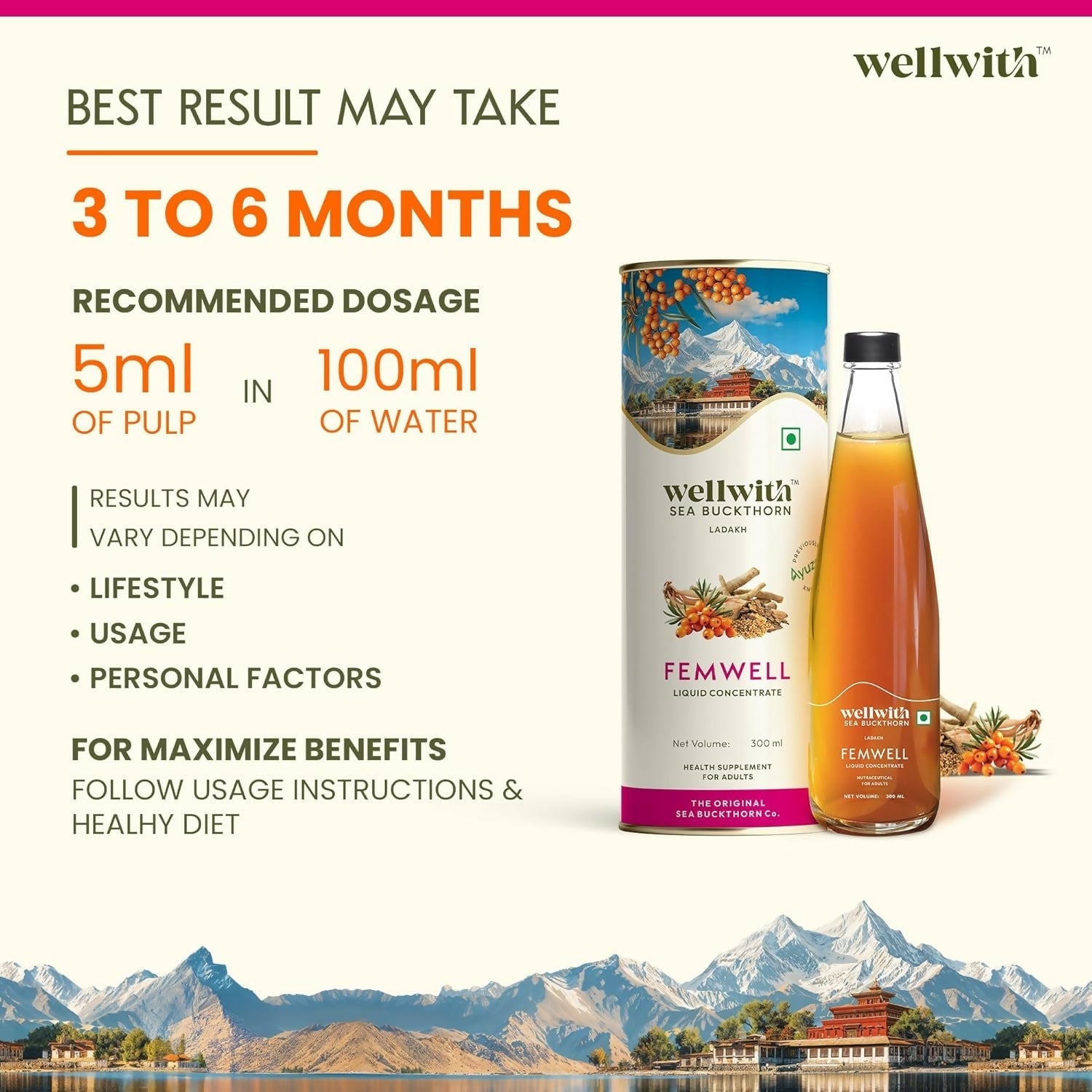 Wellwith Sea Buckthorn Femwin (Femwell) Ayurvedic Juice Wellwith