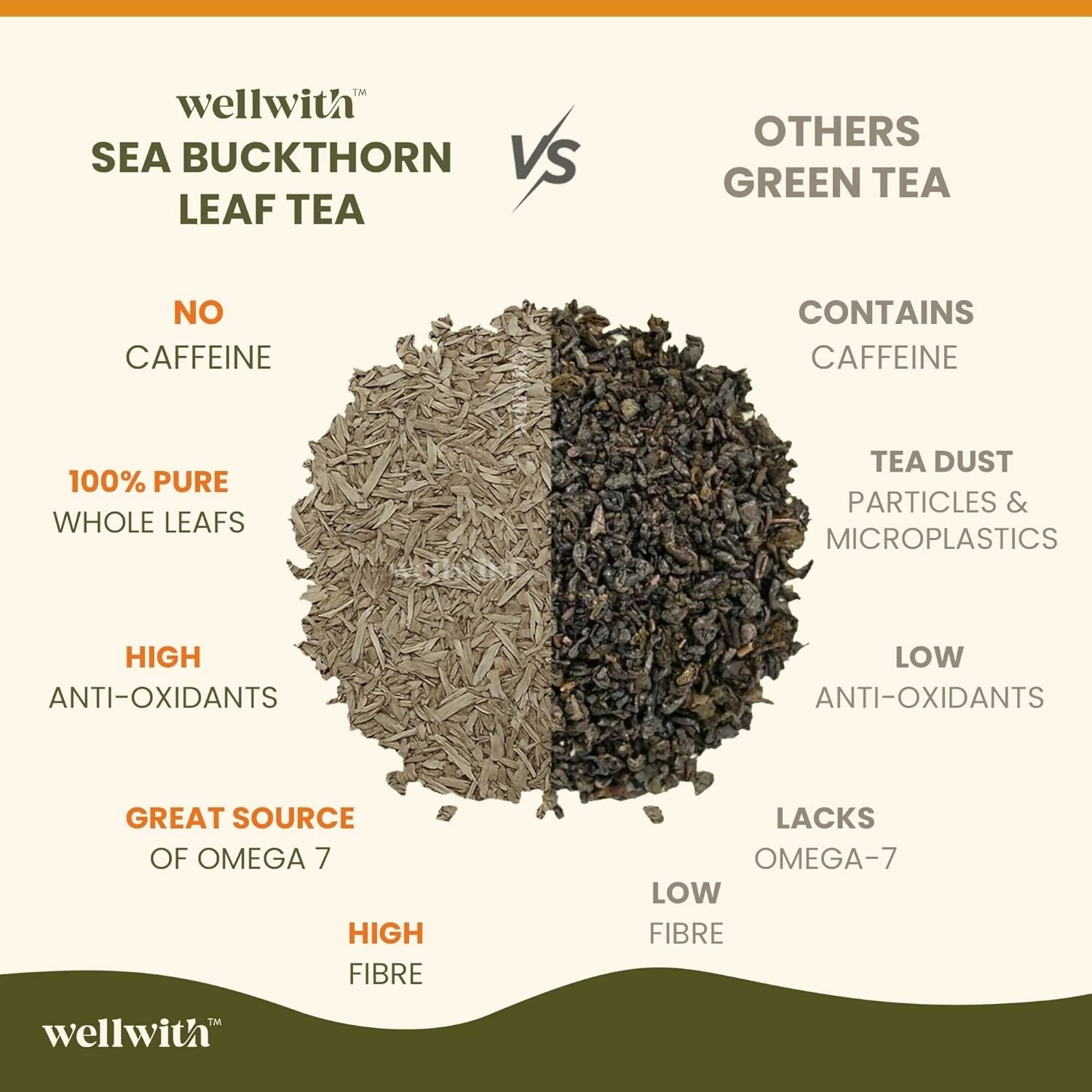 Wellwith Sea Buckthorn Raw Leaves Tea - Himalayan Herbal Leaf Tea Wellwith