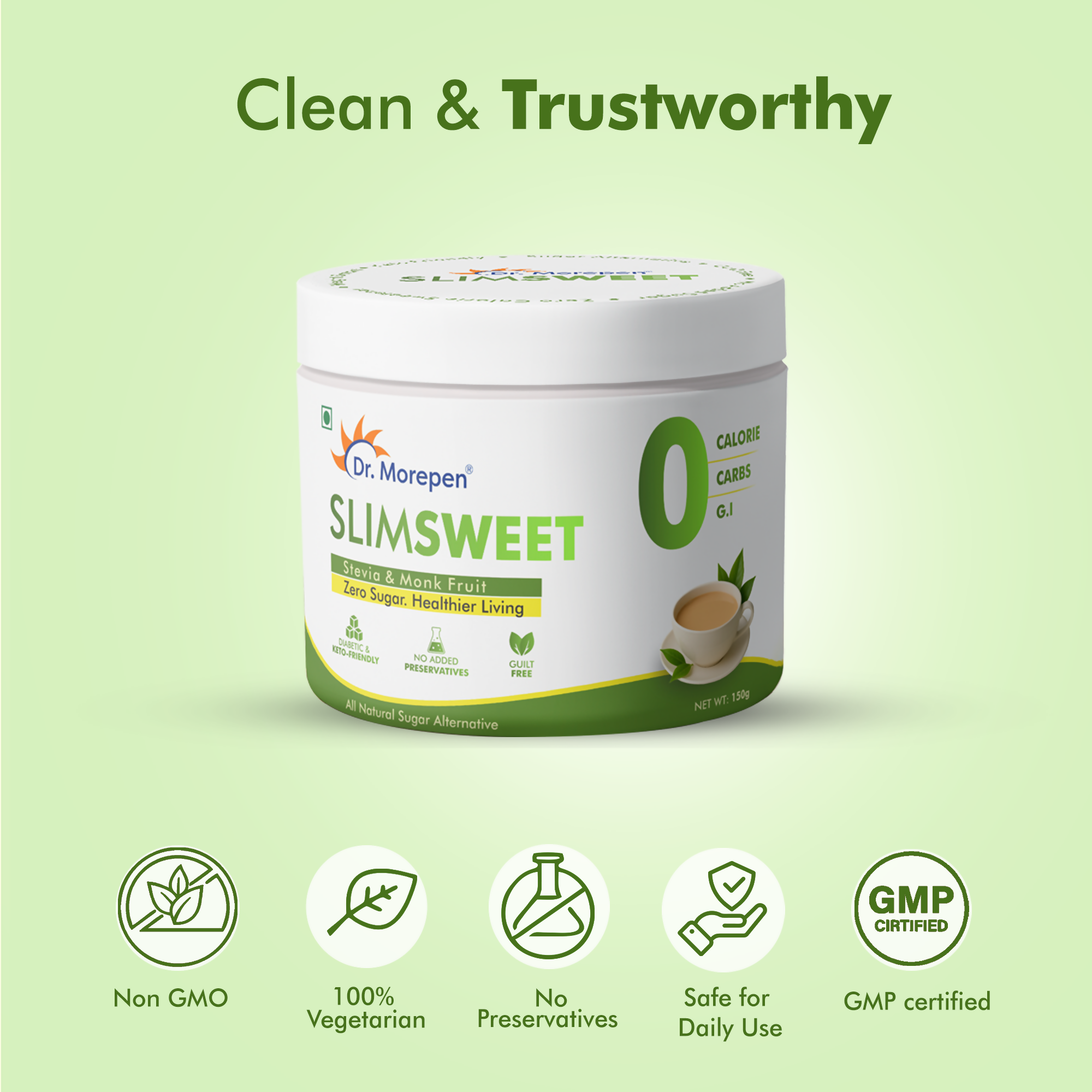 Dr. Morepen Slimsweet Natural Sugar Substitute with Stevia & Monk Fruit Dr. Morepen