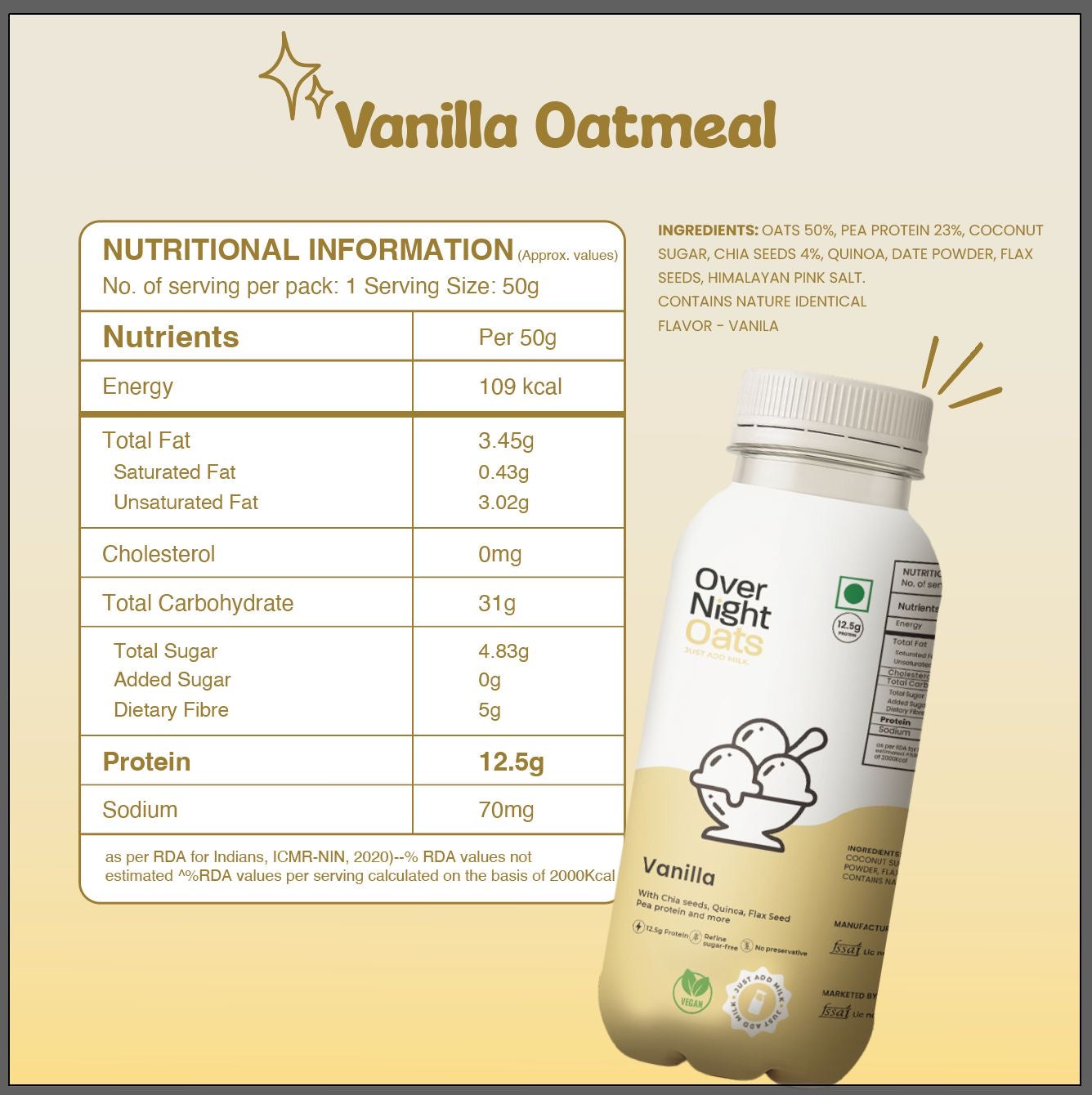 OverNightOats Vegan Vanilla Oatmeal OverNightOats