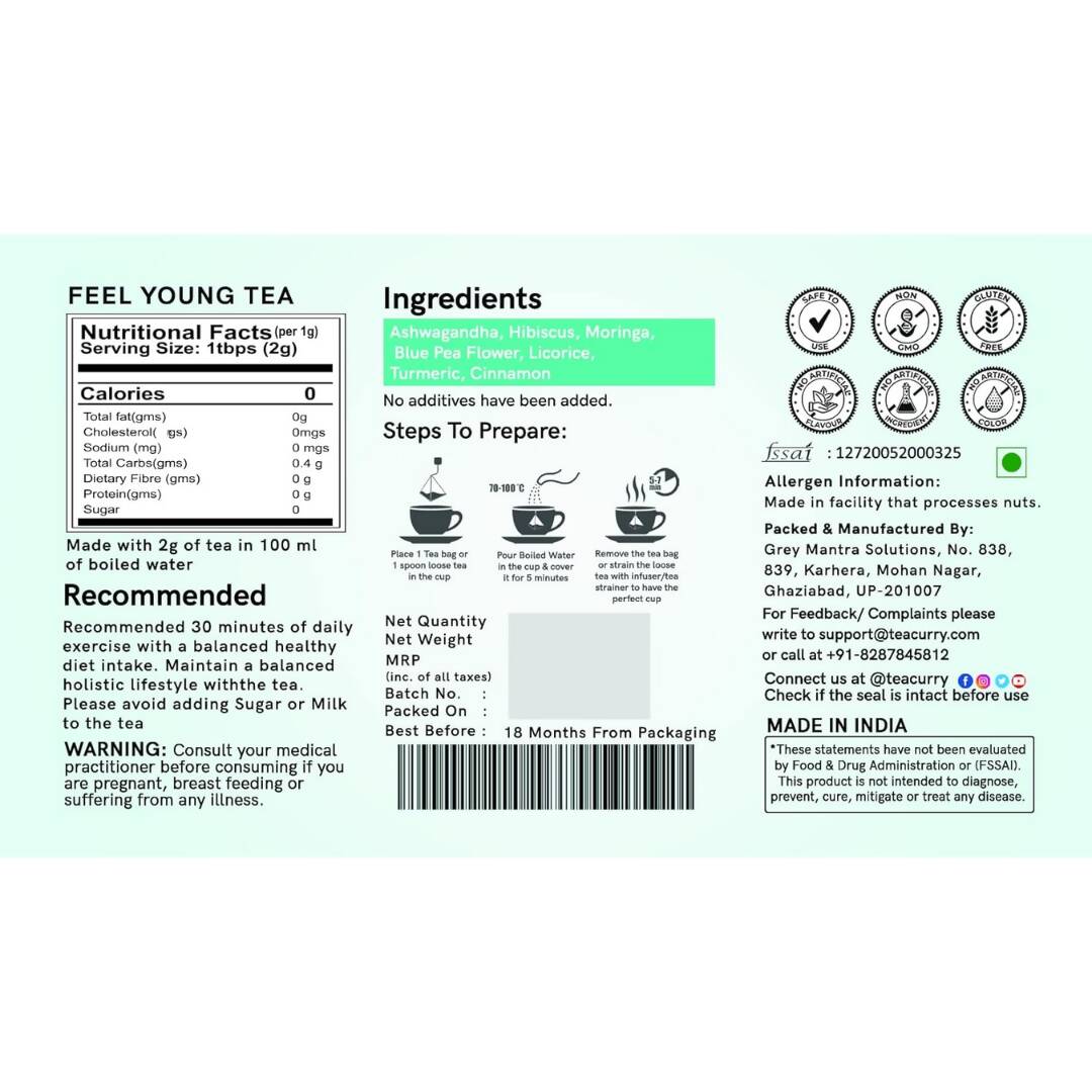 Teacurry Feel Young Tea Bags (Anti Ageing Tea) Teacurry