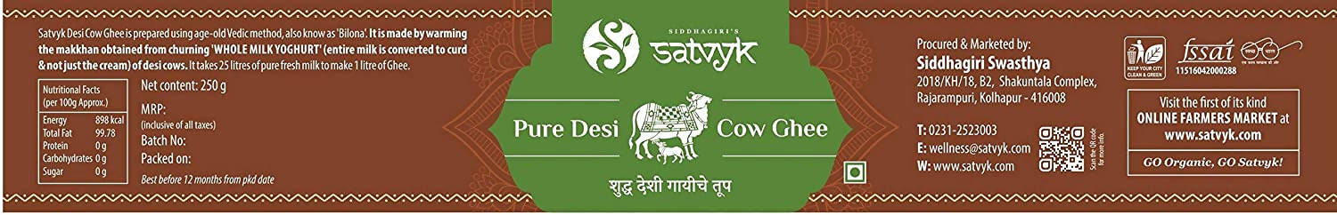 Siddhagiri's Satvyk Organic Pure Desi Cow Ghee | Made with Cow's Milk | Pure organic ghee, traditionally-churned Siddhagiri's Satvyk