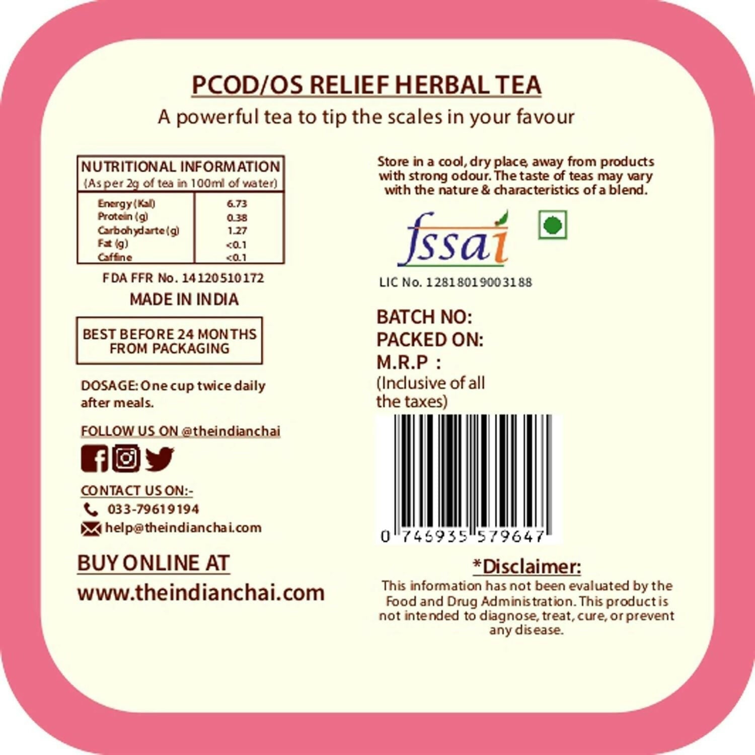 The Indian Chai - PCOS Relief Herbal Tea The Indian Chai