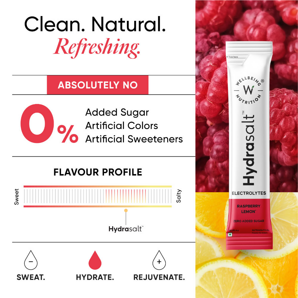 Wellbeing Nutrition Hydrasalt Electrolyte Drink Instant Hydration Raspberry Lemon Wellbeing Nutrition