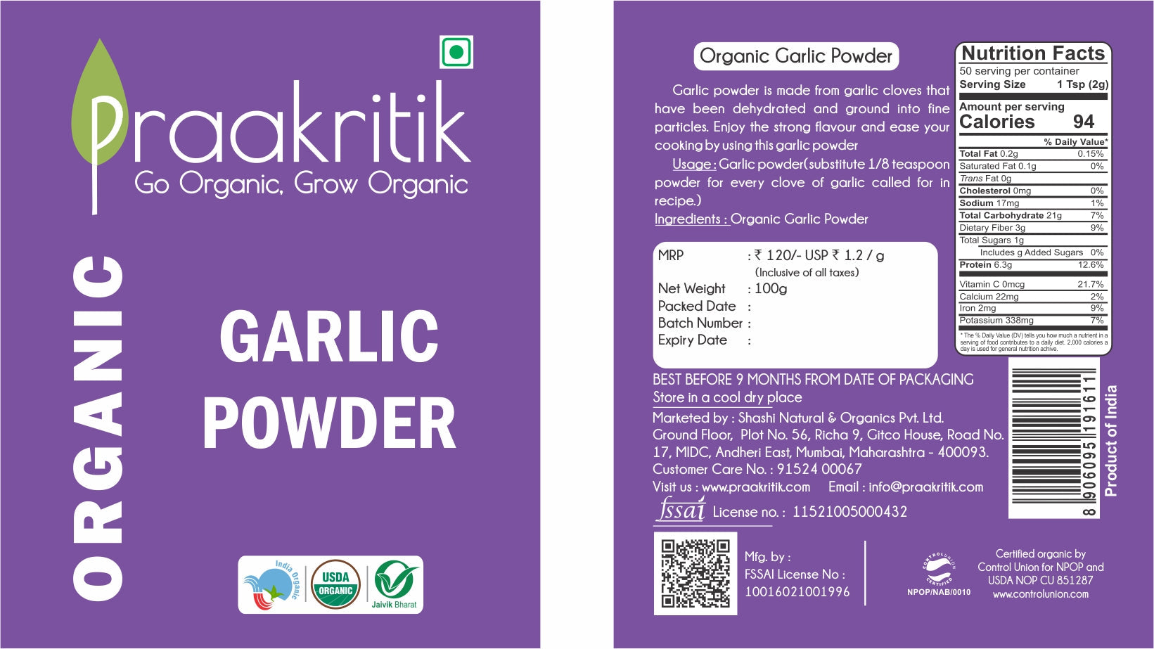 Praakritik Organic Garlic Powder Praakritik