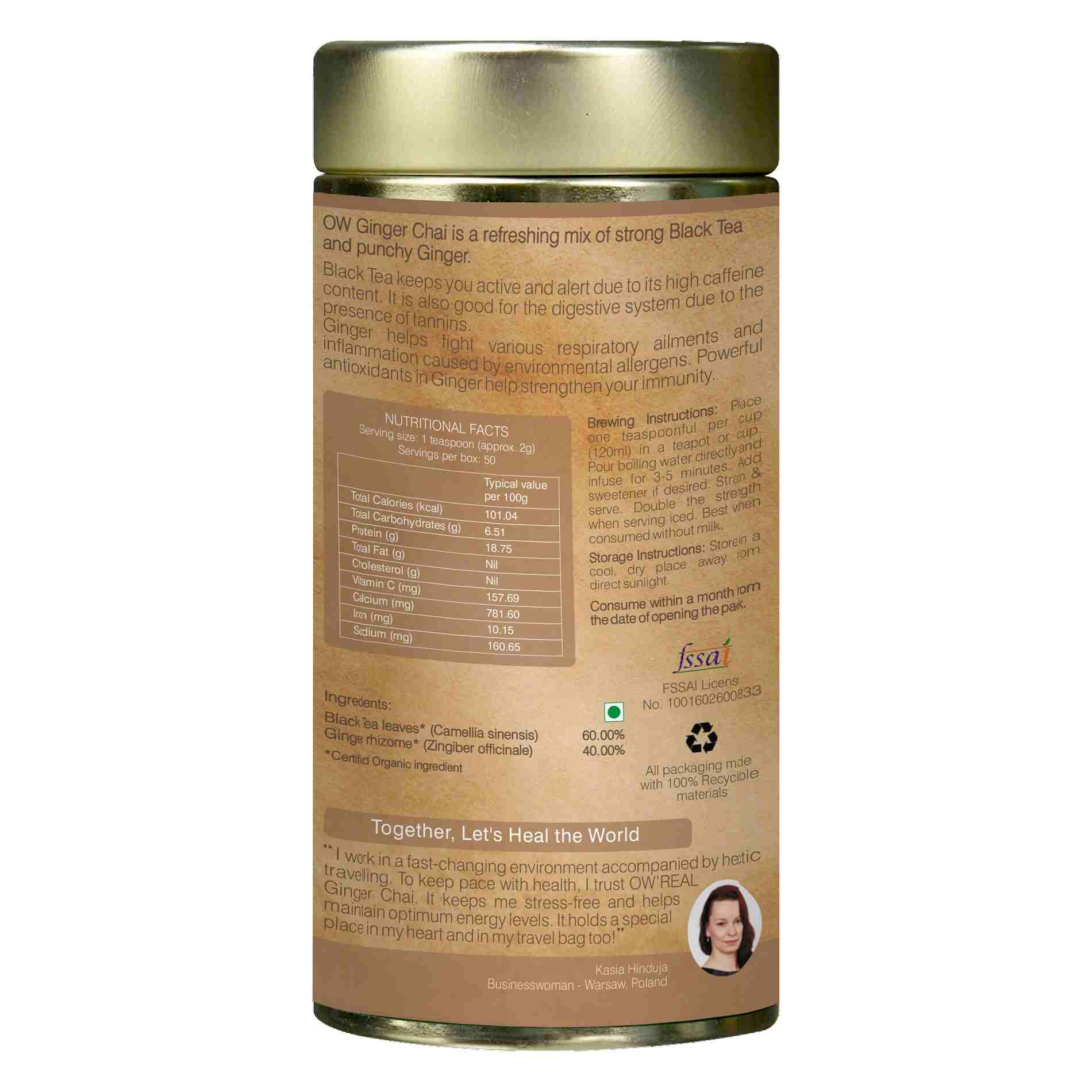 Organic Wellness Ginger Chai Tin Pack Organic Wellness