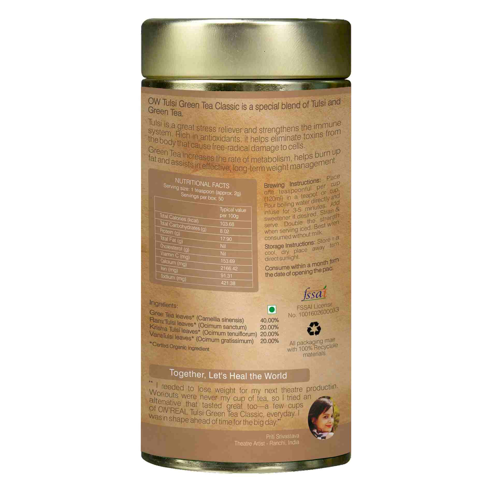 Organic Wellness Tulsi Green Tea Classic Tin Organic Wellness