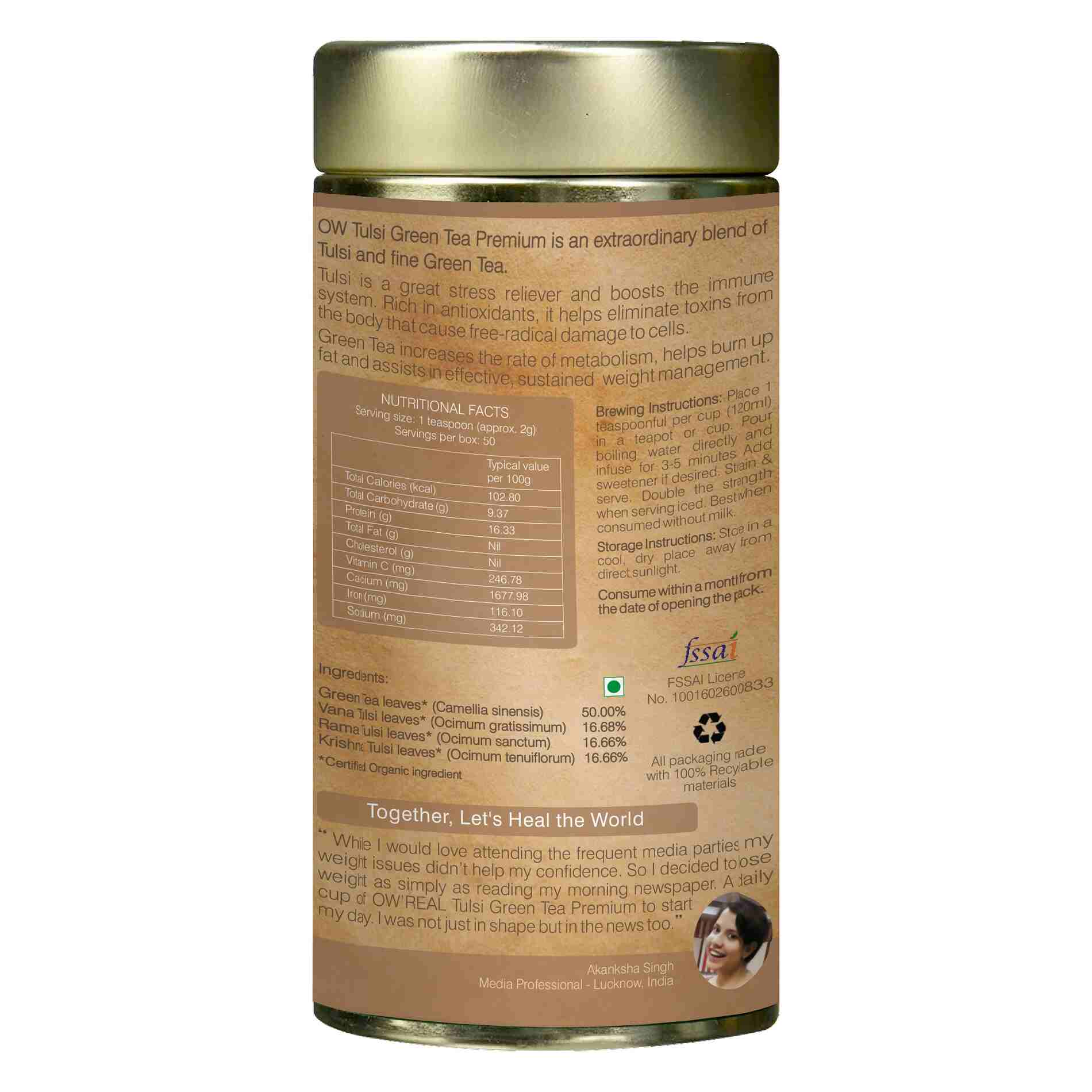 Organic Wellness Tulsi Green Tea Premium Tin Pack Organic Wellness