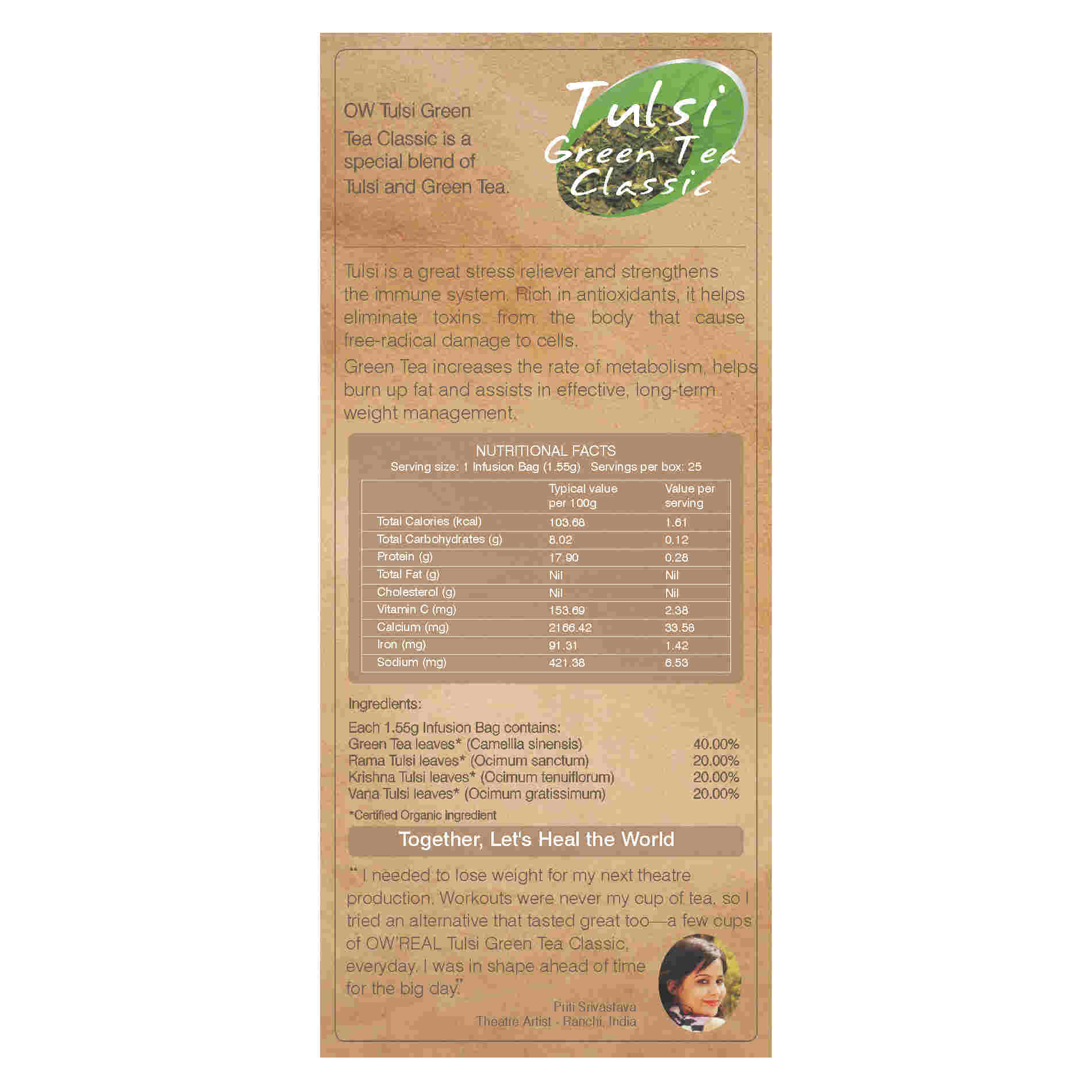 Organic Wellness Tulsi Green Tea Classic Teabags Organic Wellness