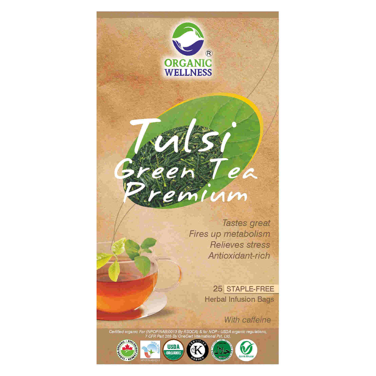 Organic Wellness Tulsi Green Tea Premium Teabags Organic Wellness