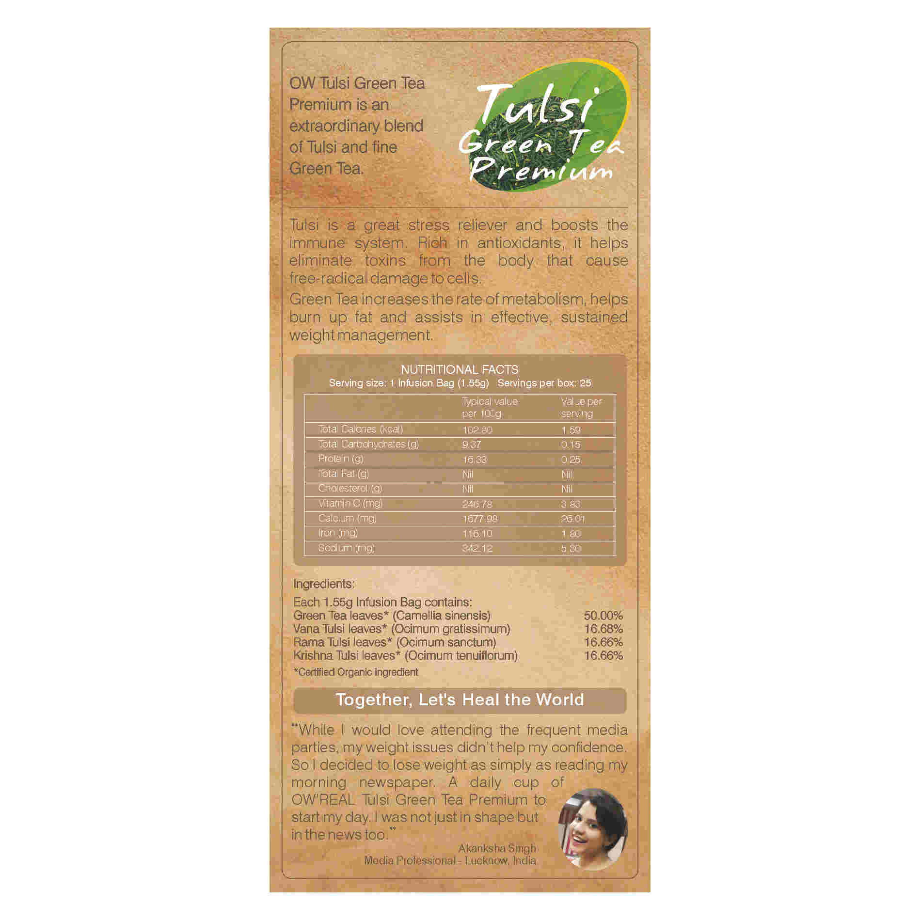 Organic Wellness Tulsi Green Tea Premium Teabags Organic Wellness