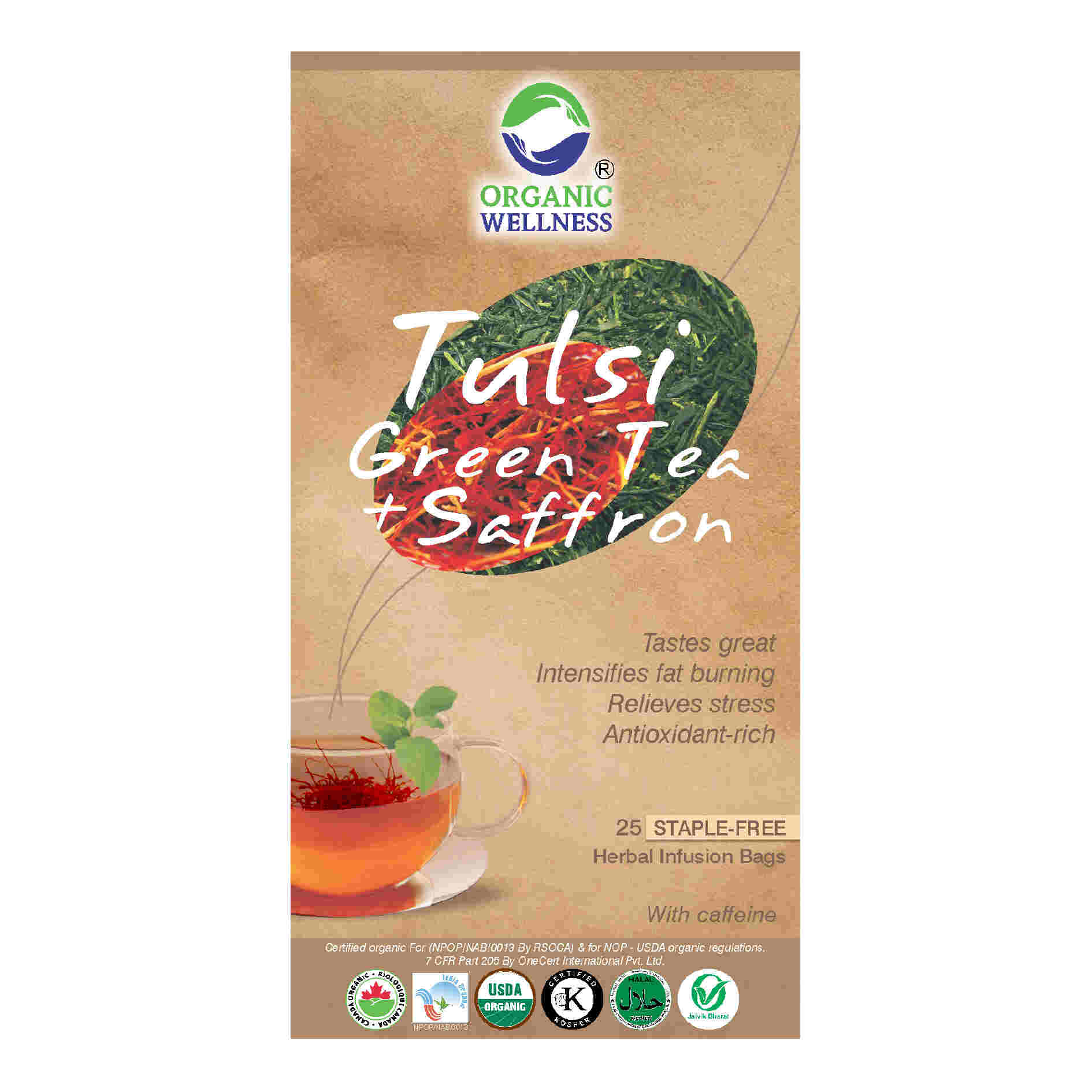 Organic Wellness Tulsi Green Tea + Saffron Tea Bags Organic Wellness